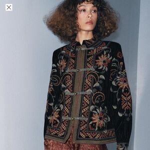 Zara Embroidered Velvet Blazer, Size XS